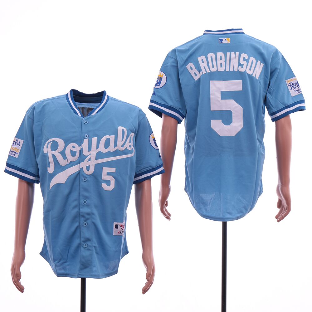 Men Kansas City Royals #5 B Robinson light blue throwback MLB Jerseys->kansas city royals->MLB Jersey